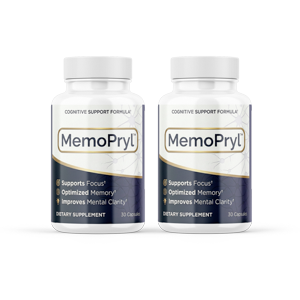 Two MemoPryl cognitive support capsule bottles — 2-bottle starter package, 60-day supply